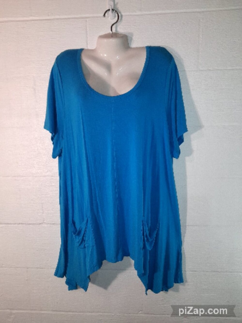 Avenue Women's Plus Size 26/28 Bright Blue Tunic Relaxed Sharkbite Hem Pockets